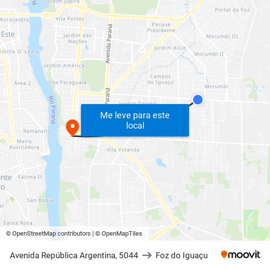 Avenida República Argentina, 5044 to Foz do Iguaçu map