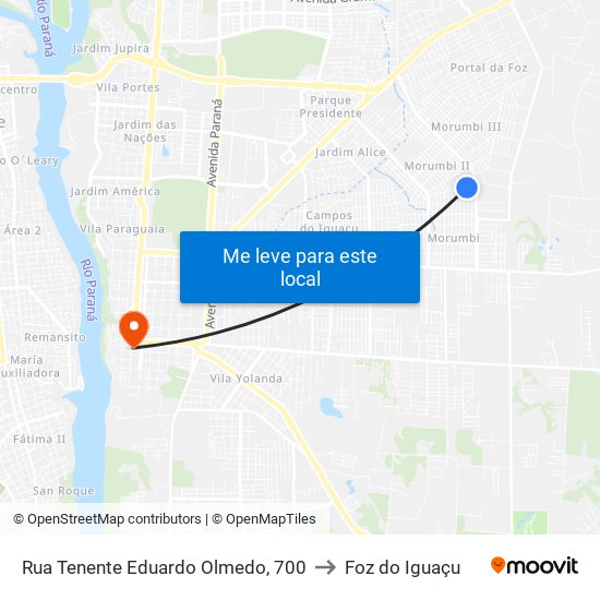 Rua Tenente Eduardo Olmedo, 700 to Foz do Iguaçu map