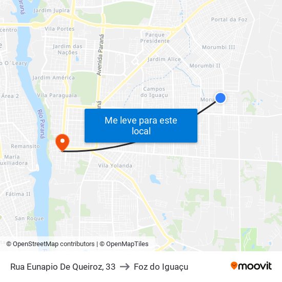 Rua Eunapio De Queiroz, 33 to Foz do Iguaçu map