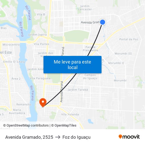 Avenida Gramado, 2525 to Foz do Iguaçu map
