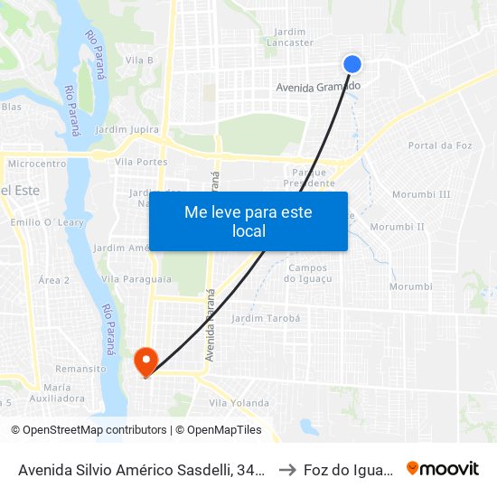 Avenida Silvio Américo Sasdelli, 3466 to Foz do Iguaçu map