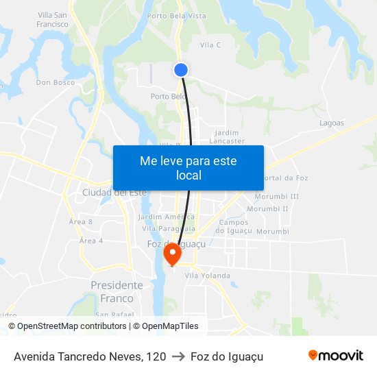 Avenida Tancredo Neves, 120 to Foz do Iguaçu map