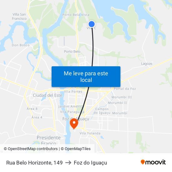 Rua Belo Horizonte, 149 to Foz do Iguaçu map