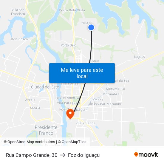 Rua Campo Grande, 30 to Foz do Iguaçu map