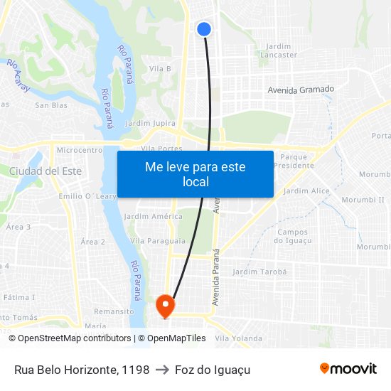 Rua Belo Horizonte, 1198 to Foz do Iguaçu map