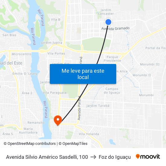 Avenida Silvio Américo Sasdelli, 100 to Foz do Iguaçu map
