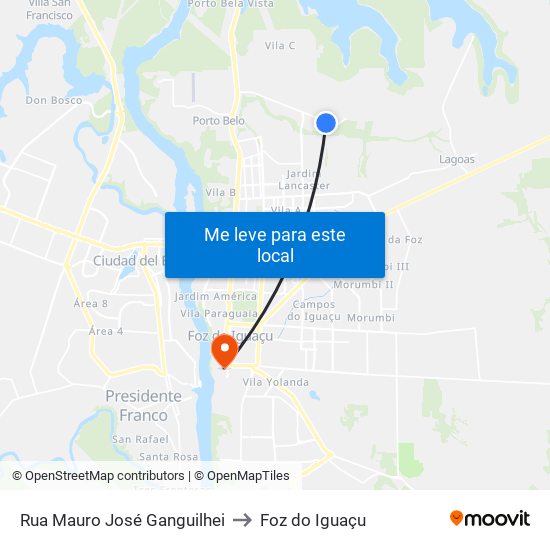 Rua Mauro José Ganguilhei to Foz do Iguaçu map