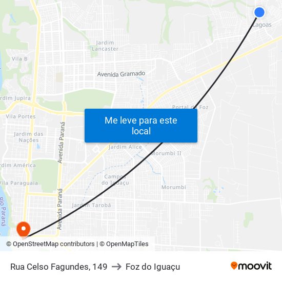 Rua Celso Fagundes, 149 to Foz do Iguaçu map