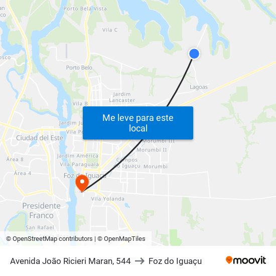 Avenida João Ricieri Maran, 544 to Foz do Iguaçu map