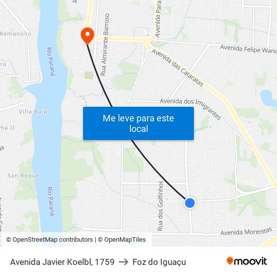 Avenida Javier Koelbl, 1759 to Foz do Iguaçu map