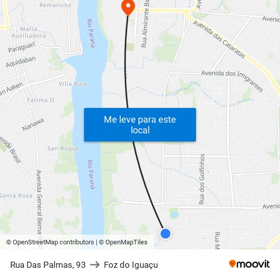 Rua Das Palmas, 93 to Foz do Iguaçu map