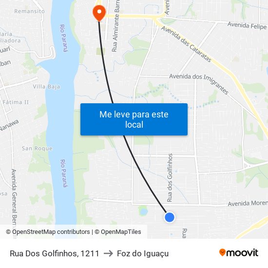 Rua Dos Golfinhos, 1211 to Foz do Iguaçu map