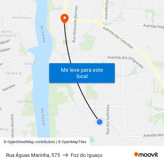 Rua Águas Marinha, 575 to Foz do Iguaçu map