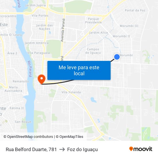 Rua Belford Duarte, 781 to Foz do Iguaçu map