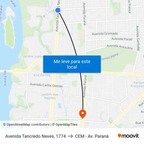 Avenida Tancredo Neves, 1774 to CEM - Av. Paraná map