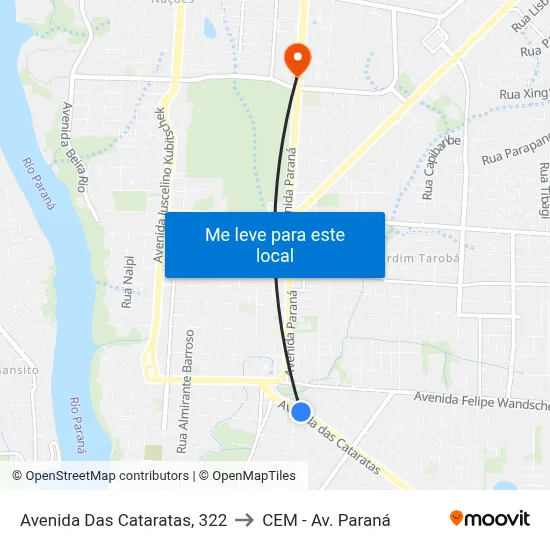 Avenida Das Cataratas, 322 to CEM - Av. Paraná map