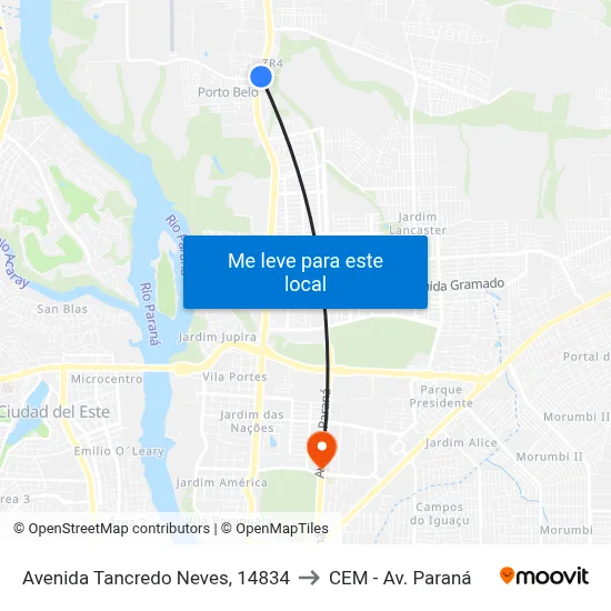 Avenida Tancredo Neves, 14834 to CEM - Av. Paraná map