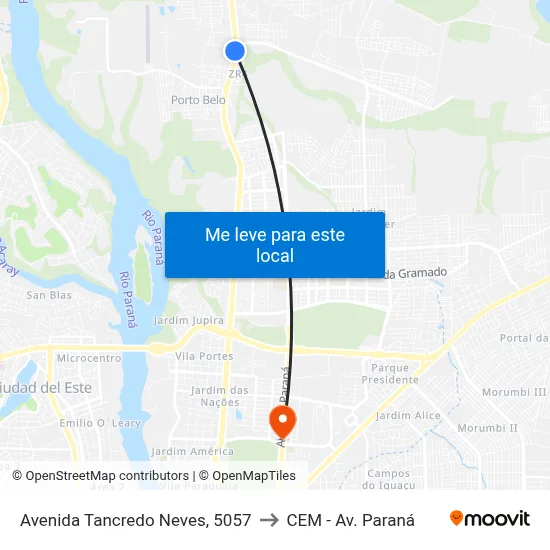 Avenida Tancredo Neves, 5057 to CEM - Av. Paraná map