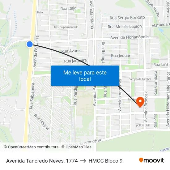 Avenida Tancredo Neves, 1774 to HMCC Bloco 9 map