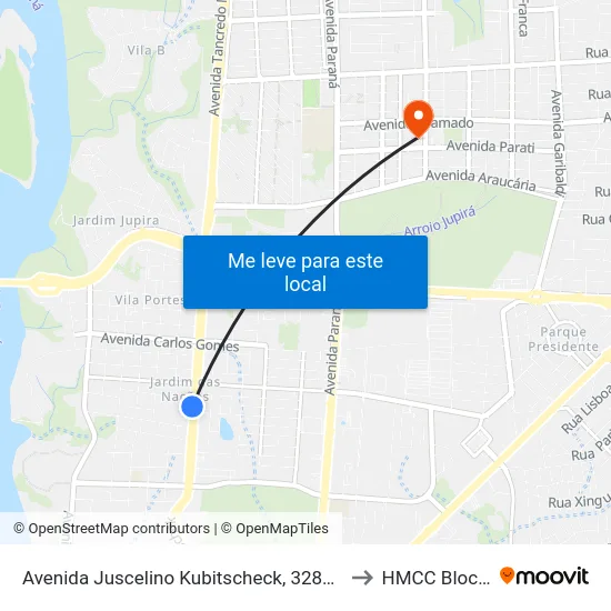 Avenida Juscelino Kubitscheck, 3287-3375 to HMCC Bloco 9 map