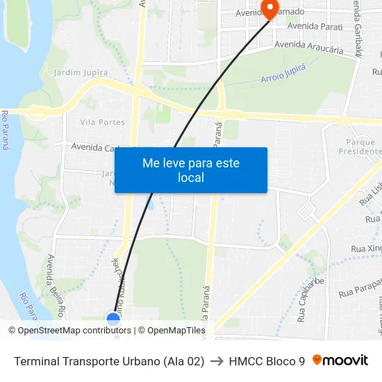 Terminal Transporte Urbano (Ala 02) to HMCC Bloco 9 map