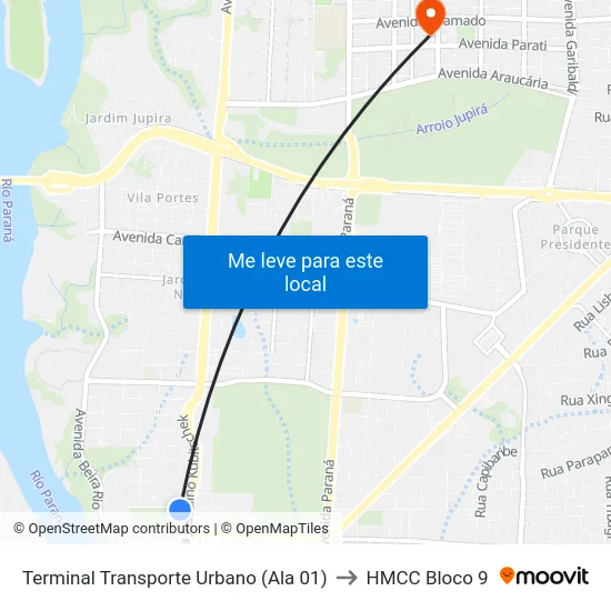 Terminal Transporte Urbano (Ala 01) to HMCC Bloco 9 map