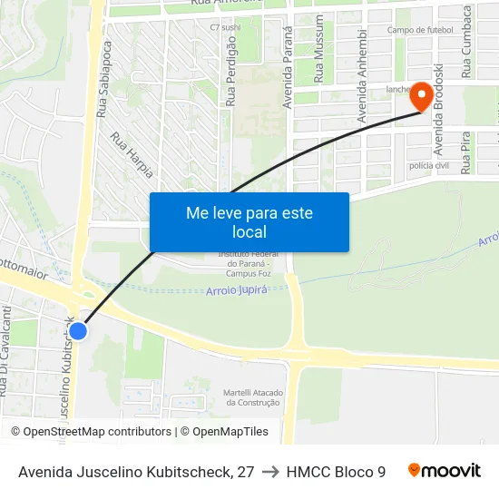 Avenida Juscelino Kubitscheck, 27 to HMCC Bloco 9 map