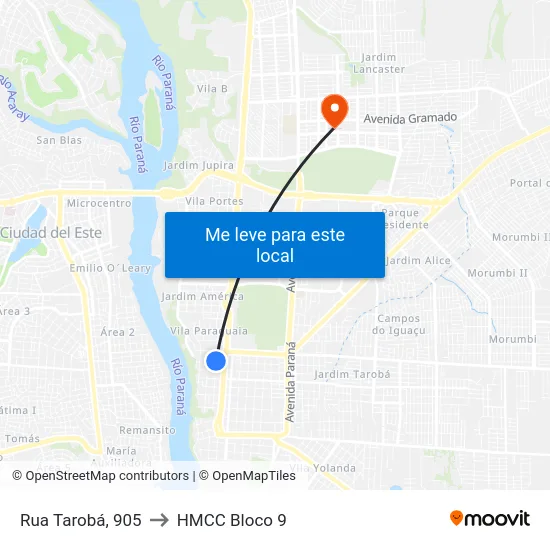 Rua Tarobá, 905 to HMCC Bloco 9 map