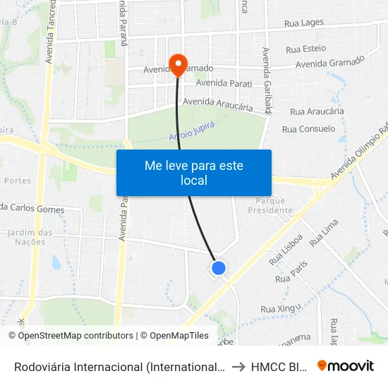 Rodoviária Internacional (International Bus Station) to HMCC Bloco 9 map