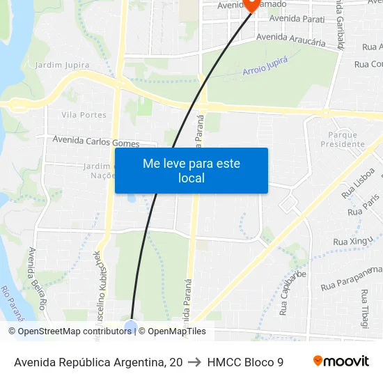 Avenida República Argentina, 20 to HMCC Bloco 9 map