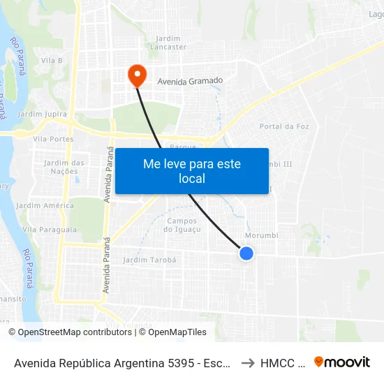 Avenida República Argentina 5395 - Escola Alternativa - Casa Ofício to HMCC Bloco 9 map