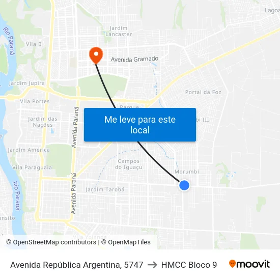 Avenida República Argentina, 5747 to HMCC Bloco 9 map