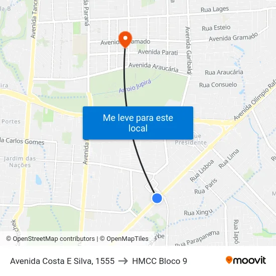 Avenida Costa E Silva, 1555 to HMCC Bloco 9 map