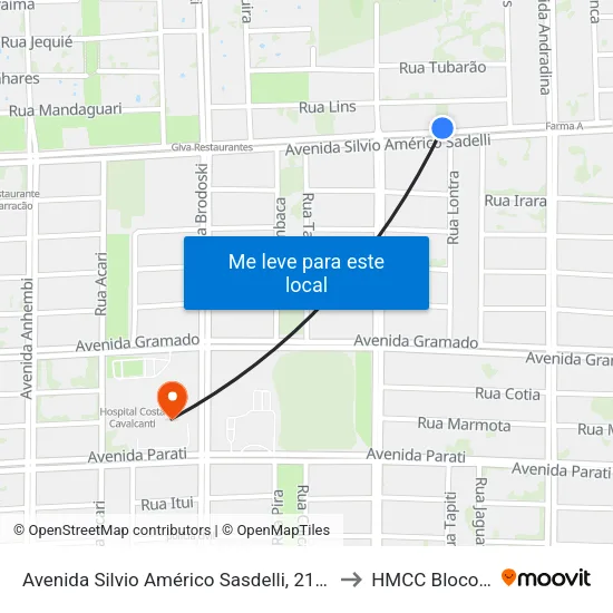 Avenida Silvio Américo Sasdelli, 2133 to HMCC Bloco 9 map