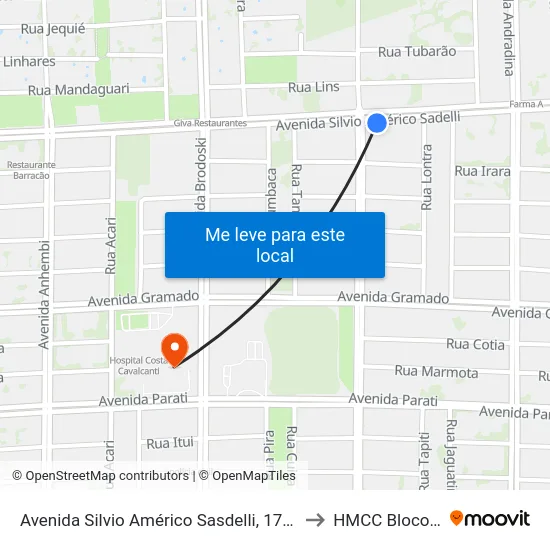 Avenida Silvio Américo Sasdelli, 1780 to HMCC Bloco 9 map