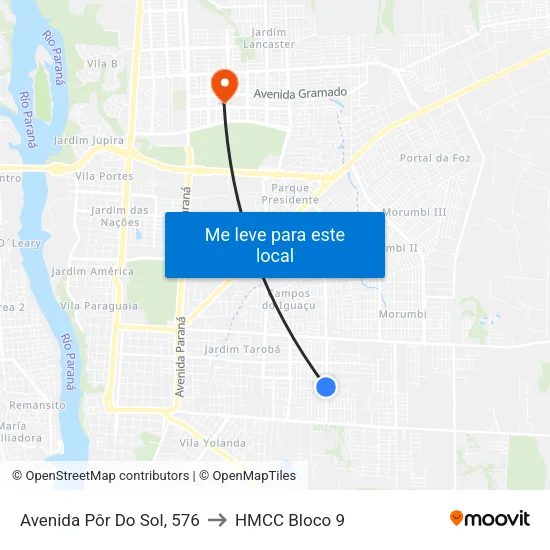 Avenida Pôr Do Sol, 576 to HMCC Bloco 9 map
