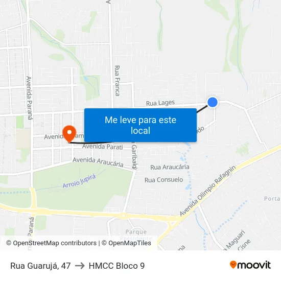 Rua Guarujá, 47 to HMCC Bloco 9 map
