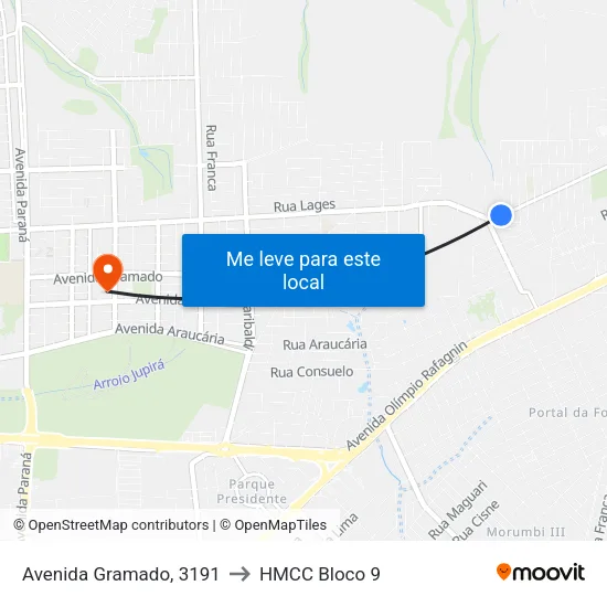 Avenida Gramado, 3191 to HMCC Bloco 9 map