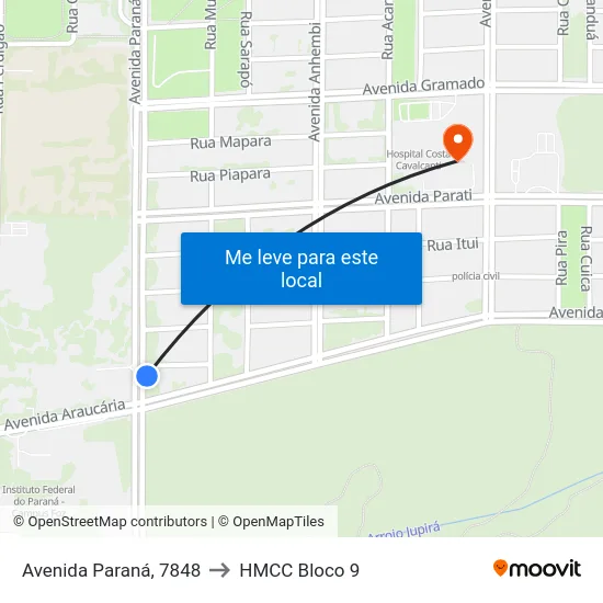 Avenida Paraná, 7848 to HMCC Bloco 9 map