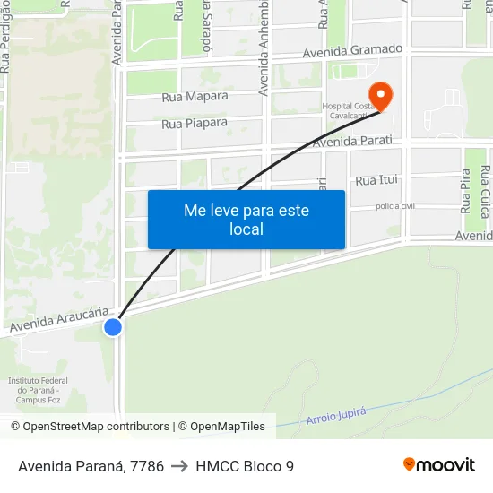 Avenida Paraná, 7786 to HMCC Bloco 9 map