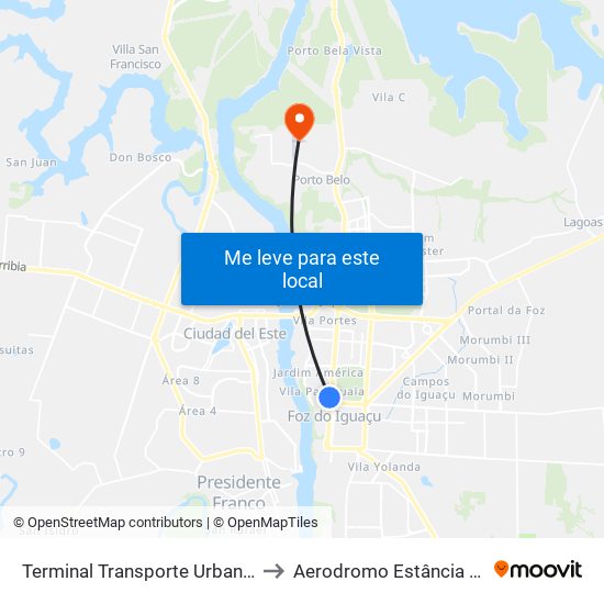 Terminal Transporte Urbano (Ala 02) to Aerodromo Estância Hercules map