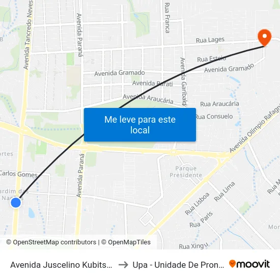Avenida Juscelino Kubitscheck, 3287-3375 to Upa - Unidade De Pronto Atendimento map