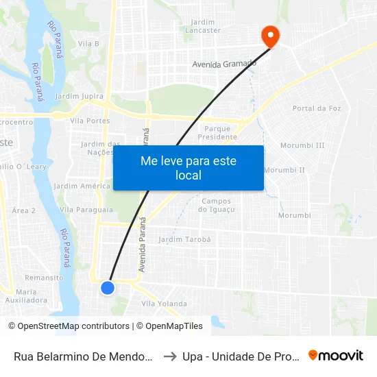 Rua Belarmino De Mendonça, 560 - Patronato to Upa - Unidade De Pronto Atendimento map