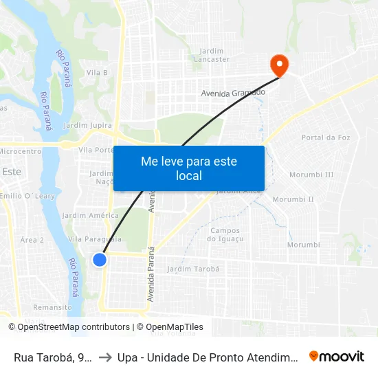 Rua Tarobá, 905 to Upa - Unidade De Pronto Atendimento map