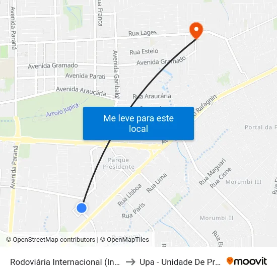 Rodoviária Internacional (International Bus Station) to Upa - Unidade De Pronto Atendimento map