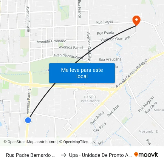 Rua Padre Bernardo Plate, 1610 to Upa - Unidade De Pronto Atendimento map