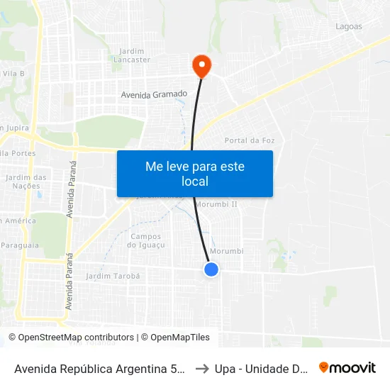 Avenida República Argentina 5395 - Escola Alternativa - Casa Ofício to Upa - Unidade De Pronto Atendimento map