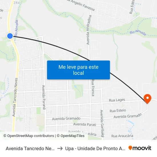 Avenida Tancredo Neves, 3511 to Upa - Unidade De Pronto Atendimento map