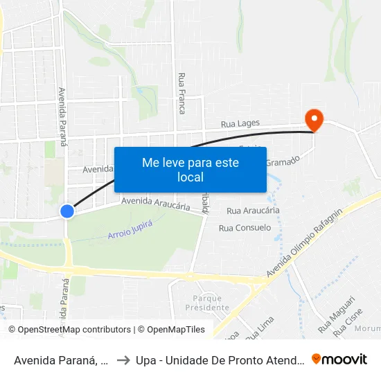 Avenida Paraná, 7848 to Upa - Unidade De Pronto Atendimento map