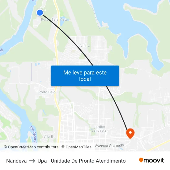 Nandeva to Upa - Unidade De Pronto Atendimento map